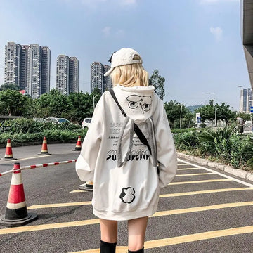 Getadme-Animal Women Hoodies Harajuku Kawaii Rabbit Hoodie Sweatshirt Tops Korean Bunny Graphic Outerwear Korean Couple E Girls Hoodie